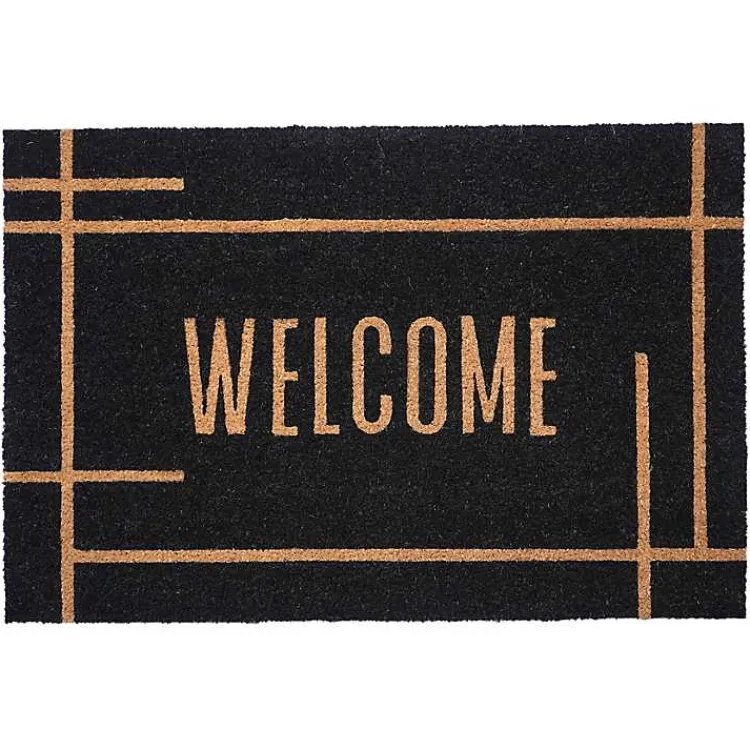 Kirklands Home Welcome Linear Doormat Black Clearance