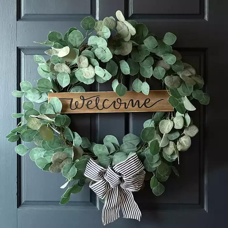 Wreaths>Kirklands Home Welcome Bow Eucalyptus Wreath, 24 in.