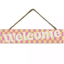 Kirklands Home Welcome Checkered Hanging Wall Sign New