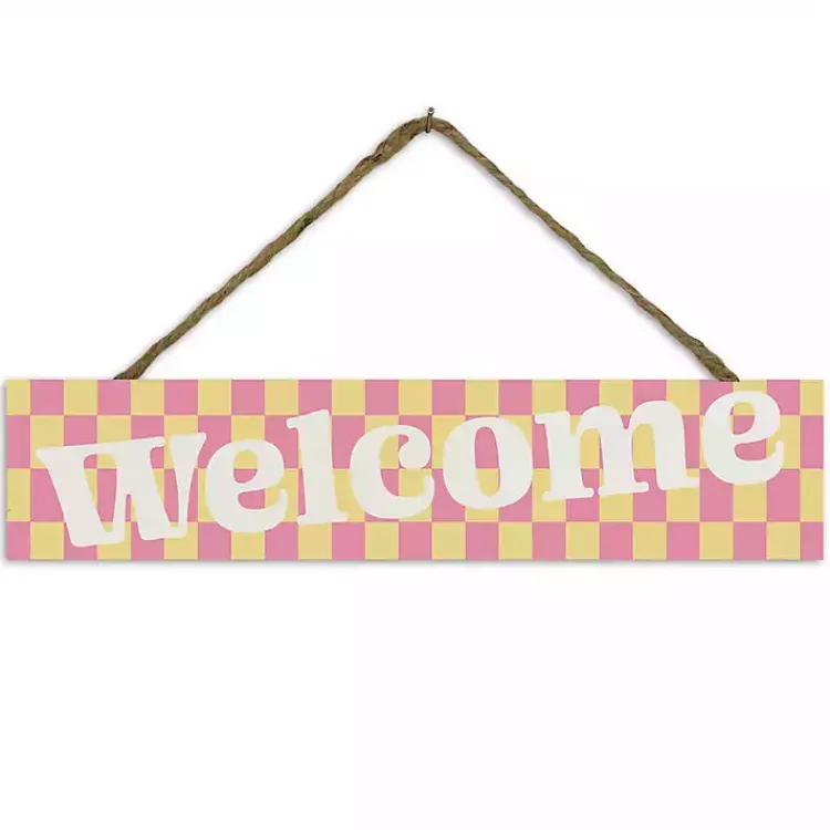 Kirklands Home Welcome Checkered Hanging Wall Sign New