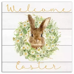 Easter Decorations>Kirklands Home Welcome Easter Bunny Wreath Canvas Art Print