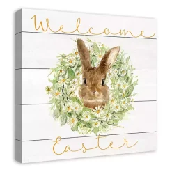 Easter Decorations>Kirklands Home Welcome Easter Bunny Wreath Canvas Art Print