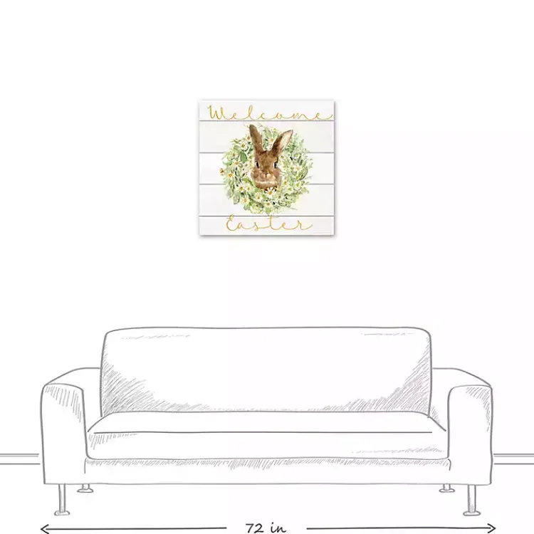 Easter Decorations>Kirklands Home Welcome Easter Bunny Wreath Canvas Art Print
