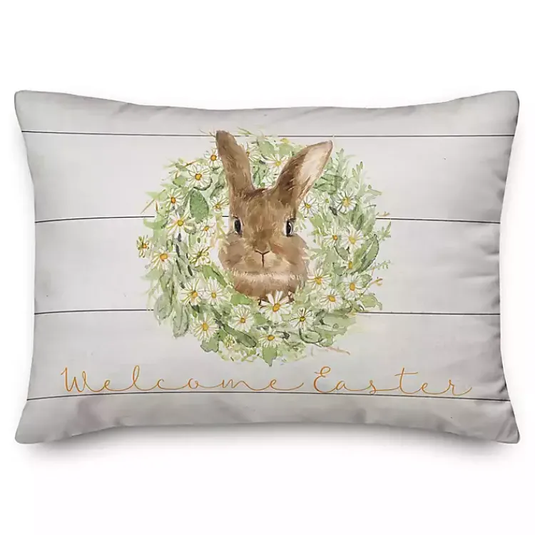 Easter Decorations>Kirklands Home Welcome Easter Bunny Wreath Outdoor Throw Pillow