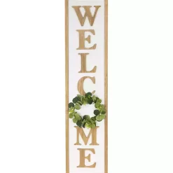 Kirklands Home Welcome Eucalyptus Wreath Porch Board White