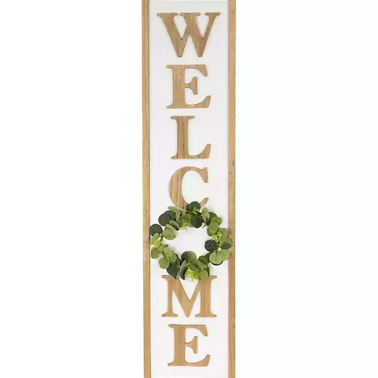 Kirklands Home Welcome Eucalyptus Wreath Porch Board White