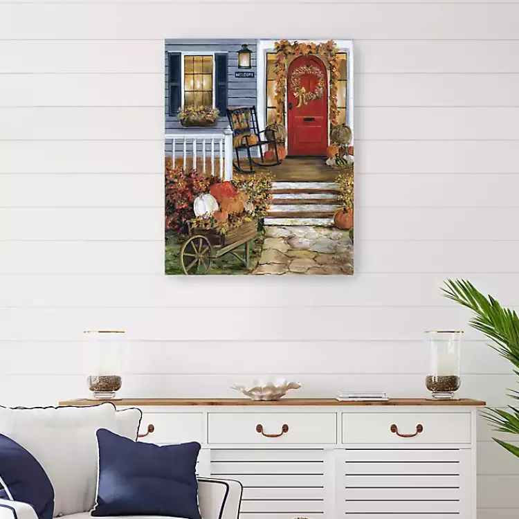 Fall>Kirklands Home Welcome Fall Porch Canvas Art Print Blue