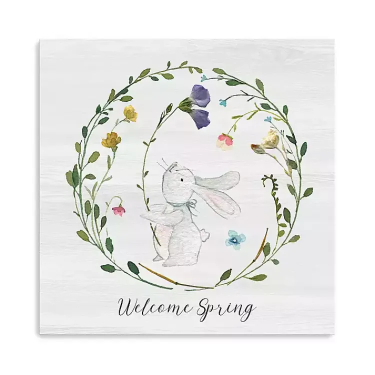 Easter Decorations>Kirklands Home Welcome Spring Bunny Wreath Canvas Art Print