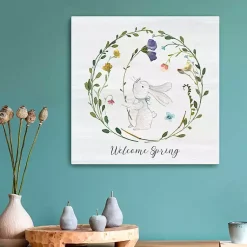 Easter Decorations>Kirklands Home Welcome Spring Bunny Wreath Canvas Art Print