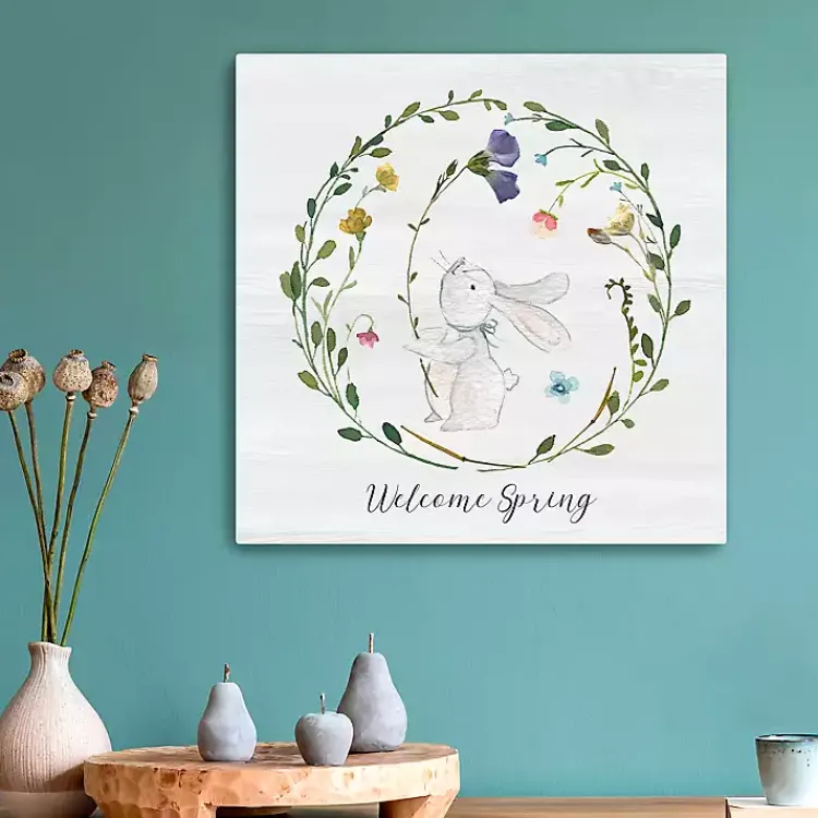 Easter Decorations>Kirklands Home Welcome Spring Bunny Wreath Canvas Art Print