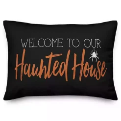 Halloween>Kirklands Home Welcome to Our Haunted House Accent Pillow Black
