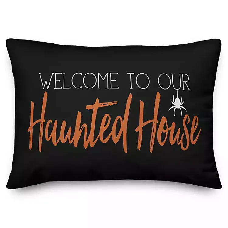 Halloween>Kirklands Home Welcome to Our Haunted House Accent Pillow Black