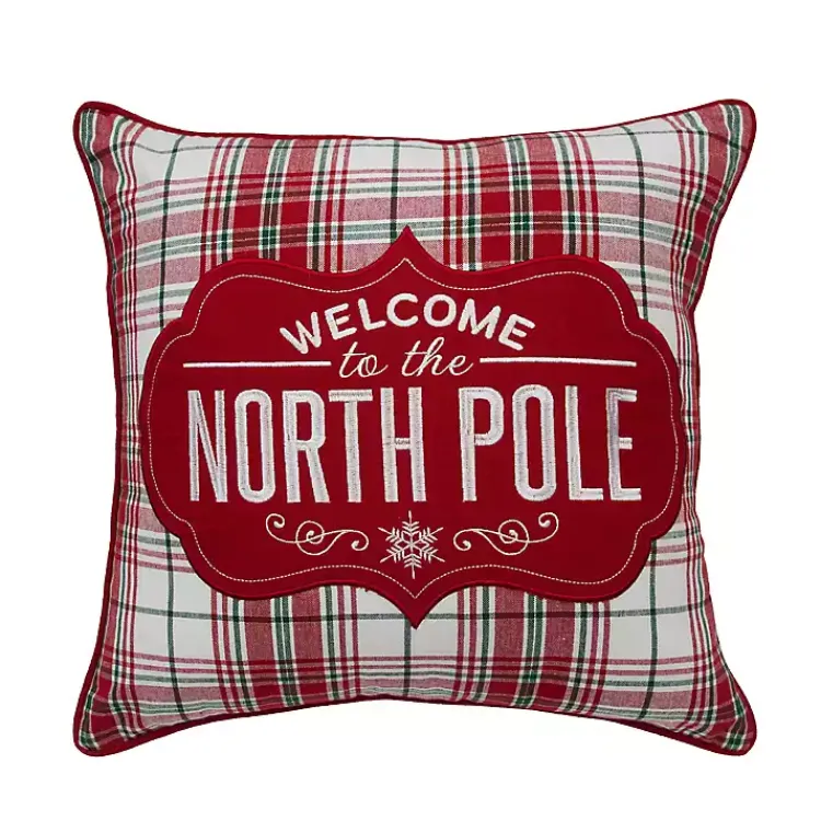 Christmas Pillows>Kirklands Home Welcome to the North Pole Plaid Pillow