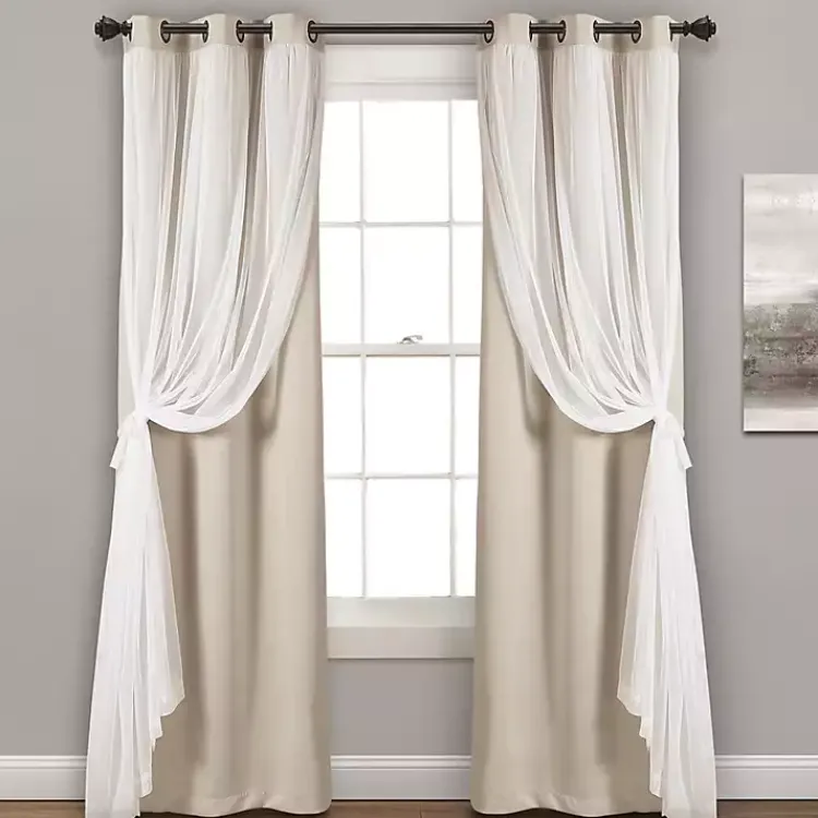Kirklands Home Wheat Curtain Panel Set with Overlay, 108 in. Ivory Best