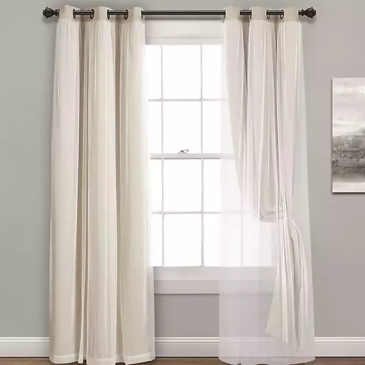 Kirklands Home Wheat Curtain Panel Set with Overlay, 108 in. Ivory Best