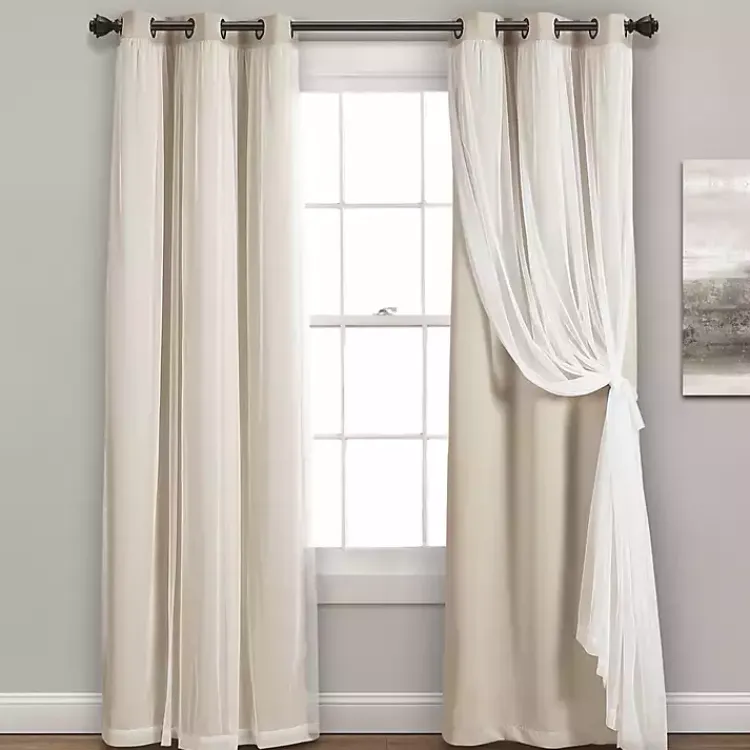 Kirklands Home Wheat Curtain Panel Set with Overlay, 120 in. Ivory Clearance