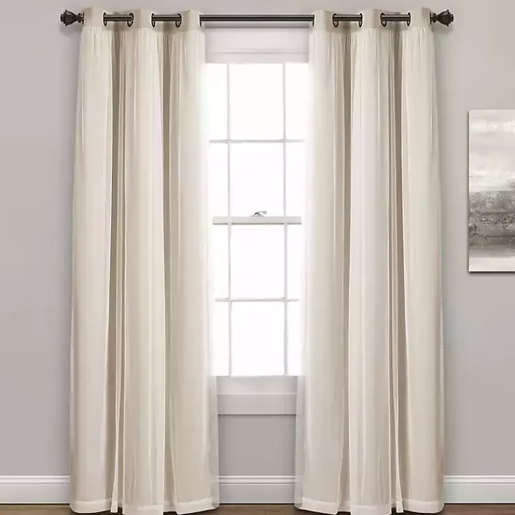 Kirklands Home Wheat Curtain Panel Set with Overlay, 120 in. Ivory Clearance