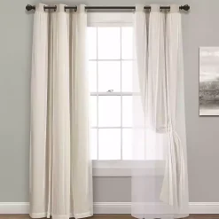 Kirklands Home Wheat Curtain Panel Set with Overlay, 120 in. Ivory Clearance