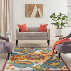 Kirklands Home Whimsical Flowers Outdoor Area Rug, 6x9 Multi Best