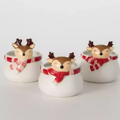 Christmas Dining & Entertaining>Kirklands Home Whimsical Reindeer Ceramic Containers, Set of 3 White