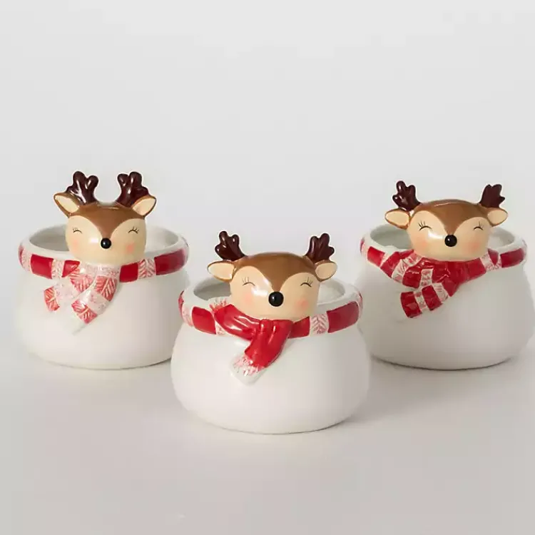 Christmas Dining & Entertaining>Kirklands Home Whimsical Reindeer Ceramic Containers, Set of 3 White
