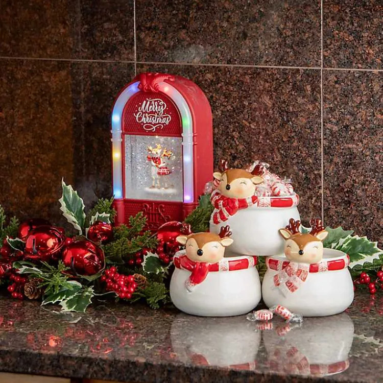 Christmas Dining & Entertaining>Kirklands Home Whimsical Reindeer Ceramic Containers, Set of 3 White