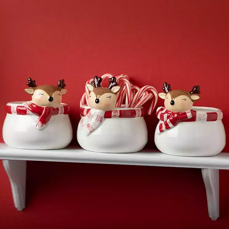 Christmas Dining & Entertaining>Kirklands Home Whimsical Reindeer Ceramic Containers, Set of 3 White