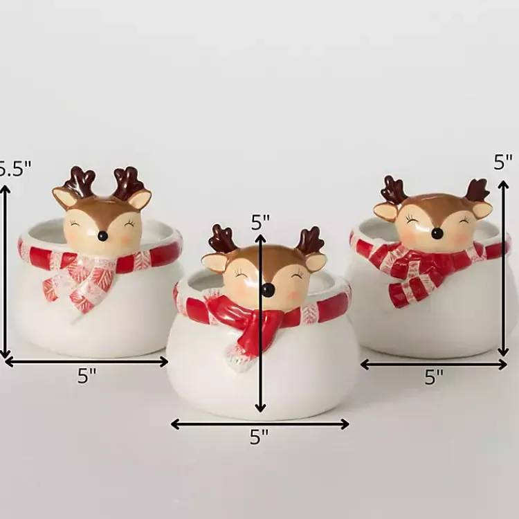 Christmas Dining & Entertaining>Kirklands Home Whimsical Reindeer Ceramic Containers, Set of 3 White