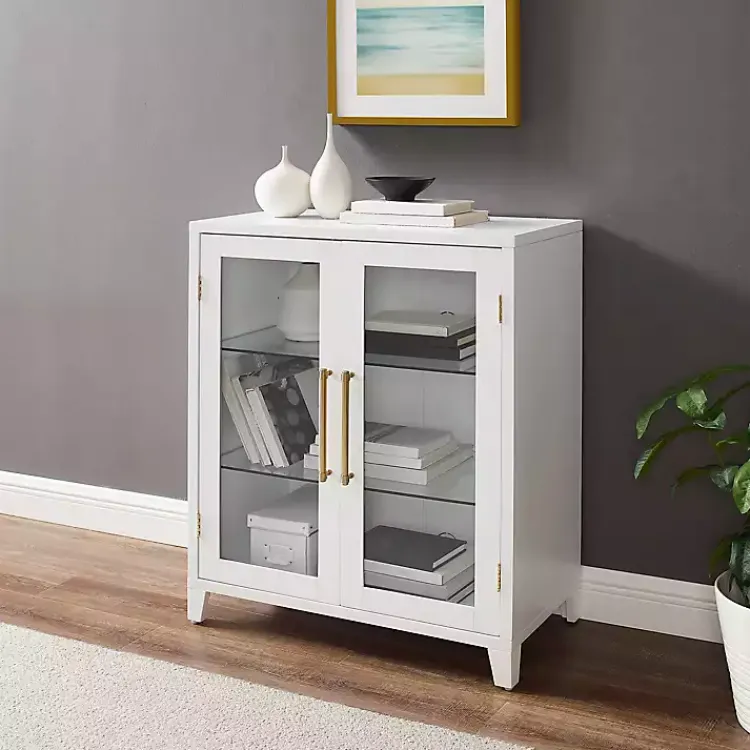 Kirklands Home & Gold Glass Door Storage Cabinet White Clearance