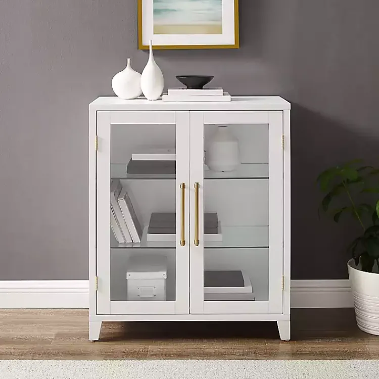 Kirklands Home & Gold Glass Door Storage Cabinet White Clearance