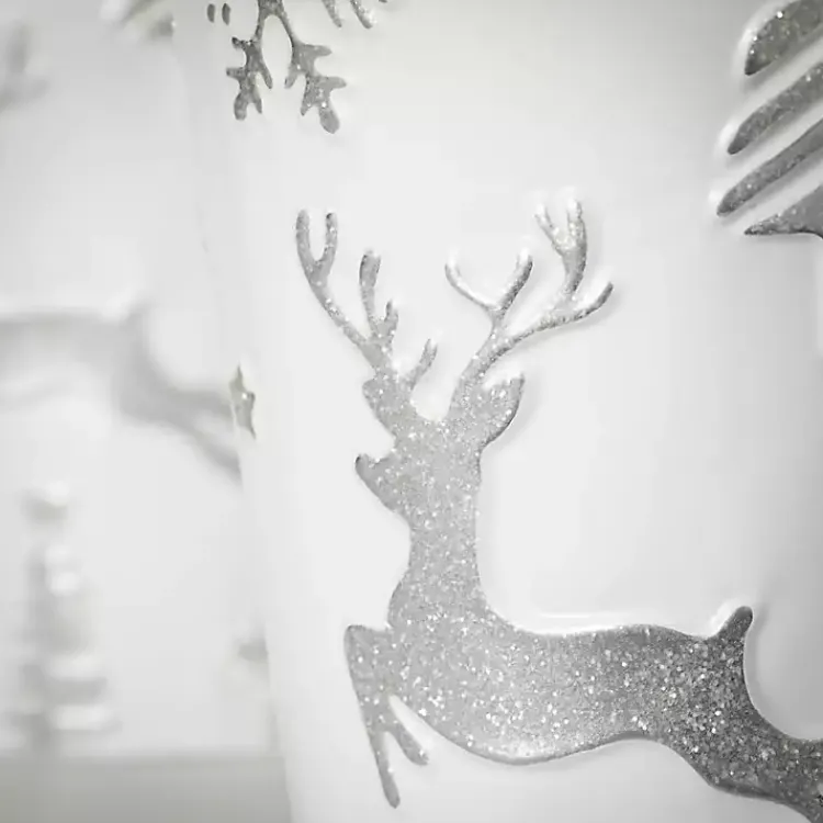 Christmas Decorations>Kirklands Home White & Silver Embossed Reindeer Pails, Set of 2