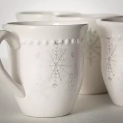 Christmas Dining & Entertaining>Kirklands Home White & Silver Snowflake Christmas Mugs, Set of 4