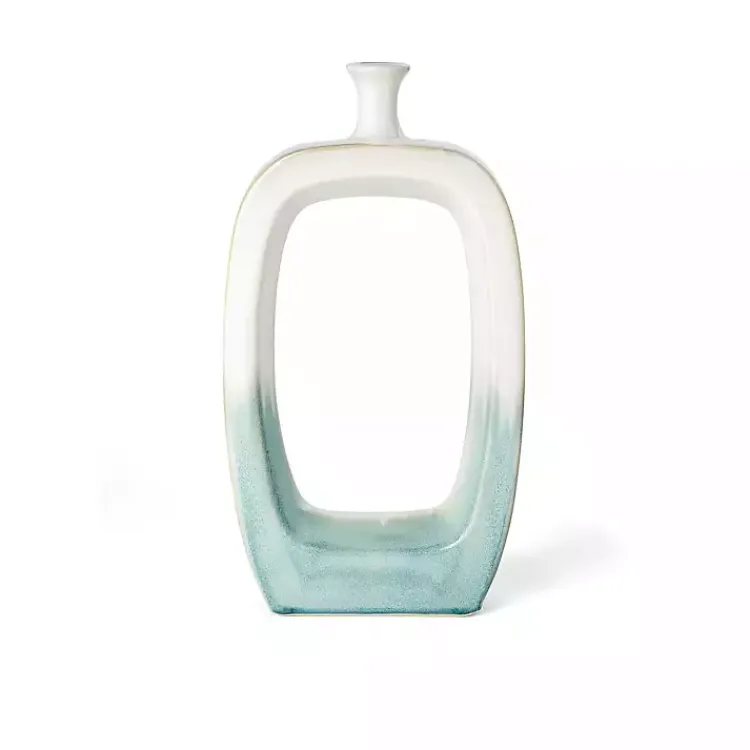 Vases>Kirklands Home White & Turquoise Ceramic Cut-Out Vase, 18 in.