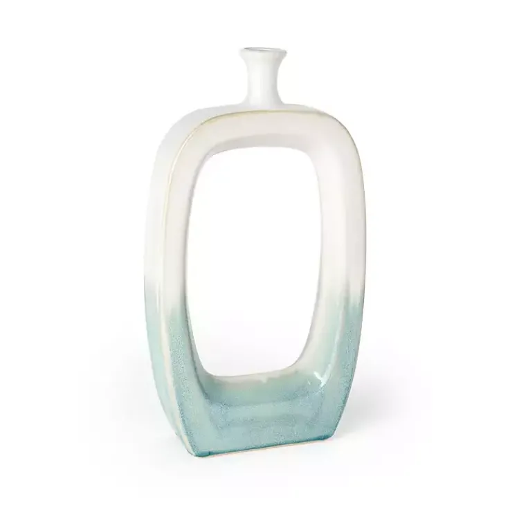 Vases>Kirklands Home White & Turquoise Ceramic Cut-Out Vase, 18 in.