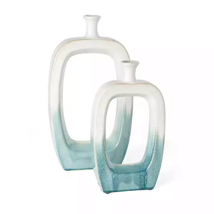 Vases>Kirklands Home White & Turquoise Ceramic Cut-Out Vase, 18 in.
