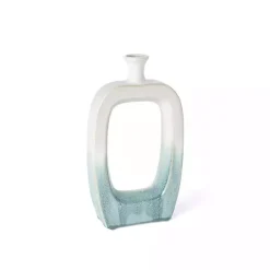 Vases>Kirklands Home White & Turquoise Ceramic Cut-Out Vase, 14 in.