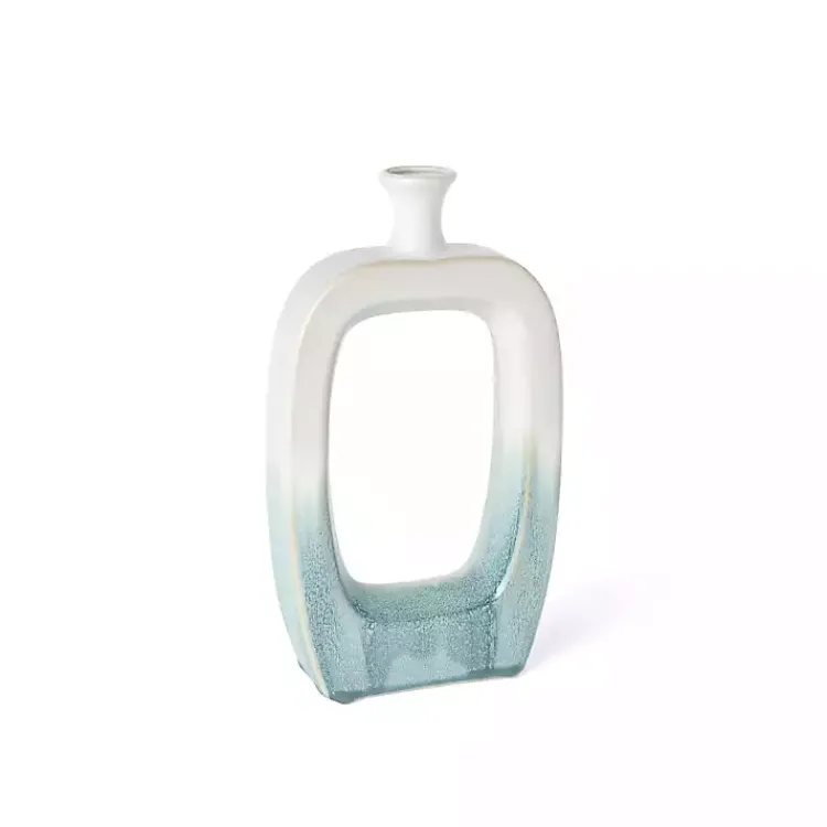 Vases>Kirklands Home White & Turquoise Ceramic Cut-Out Vase, 14 in.
