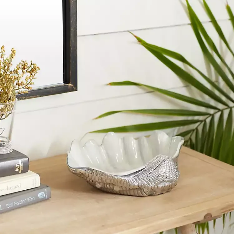 Decorative Bowls & Jars>Kirklands Home Aluminum Seashell Bowl White