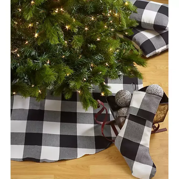 Christmas Tree Skirts & Collars>Kirklands Home White and Black Buffalo Check Tree Skirt, 72 in.