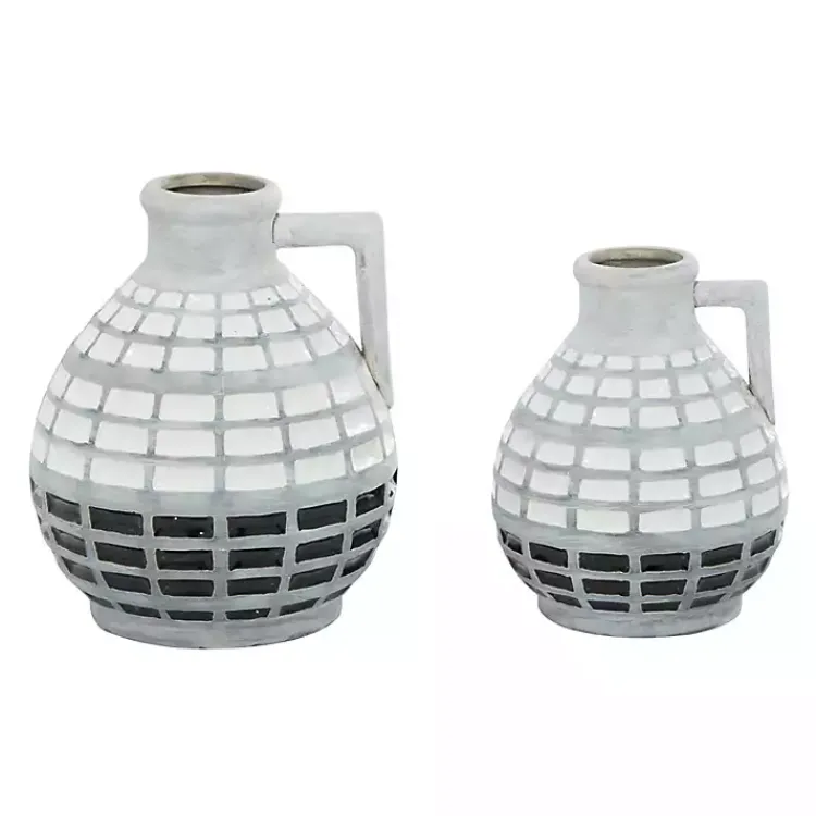 Vases>Kirklands Home White and Black Checkered Ceramic Vases, Set of 2