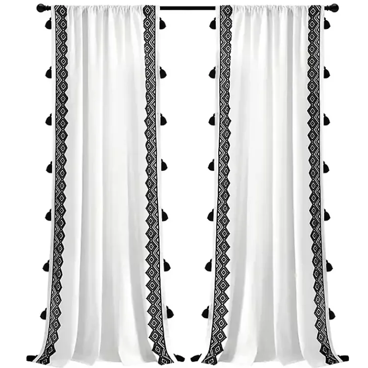 Kirklands Home White and Black Diamond Curtain Panel, 84 in. Discount