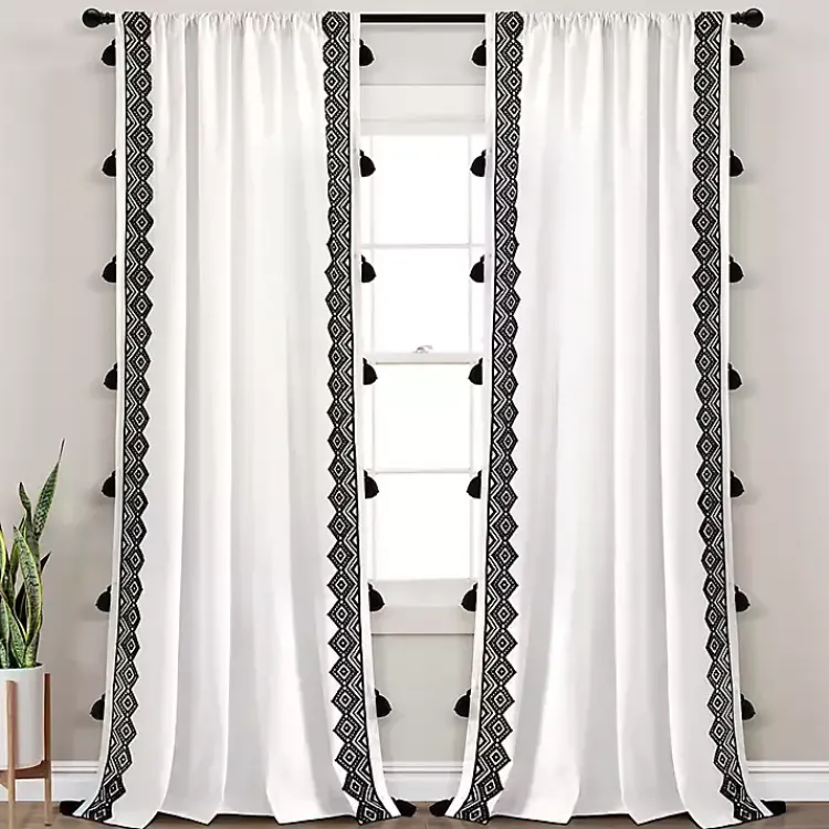 Kirklands Home White and Black Diamond Curtain Panel, 84 in. Discount