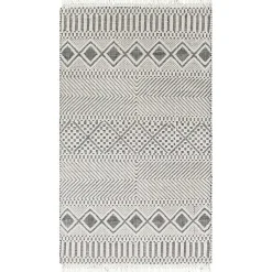 Kirklands Home White and Black Diamond Tassel Wool Area Rug, 5x7 Sale