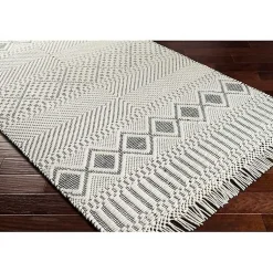 Kirklands Home White and Black Diamond Tassel Wool Area Rug, 5x7 Sale
