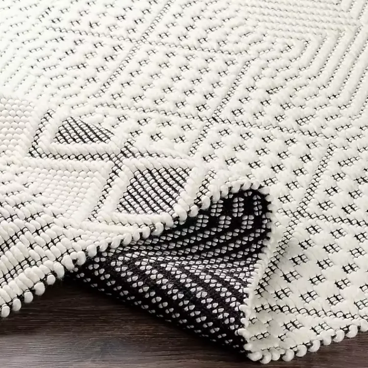 Kirklands Home White and Black Diamond Tassel Wool Area Rug, 5x7 Sale