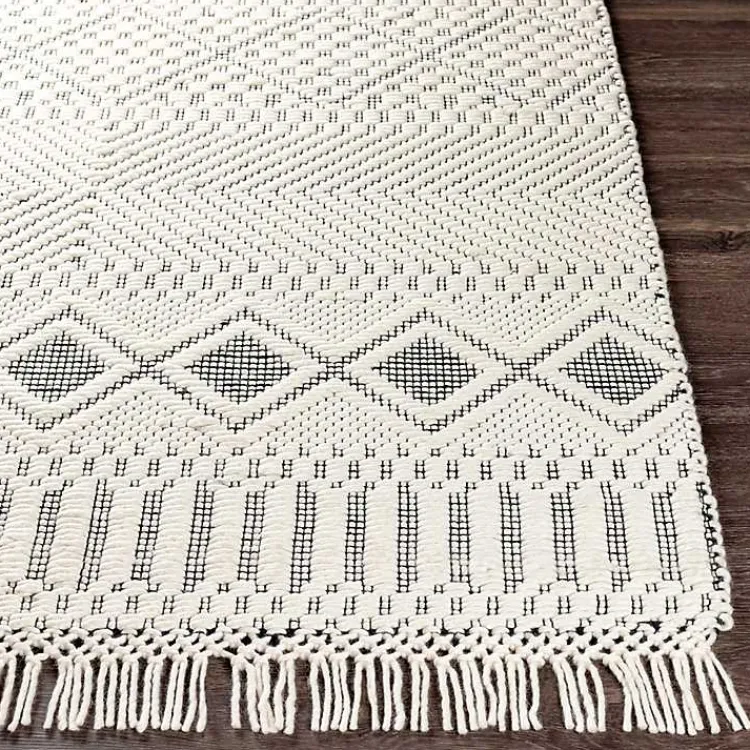 Kirklands Home White and Black Diamond Tassel Wool Area Rug, 5x7 Sale