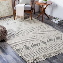 Kirklands Home White and Black Diamond Tassel Wool Area Rug, 5x7 Sale