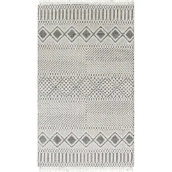 Kirklands Home White and Black Diamond Tassel Wool Area Rug, 8x10 Hot