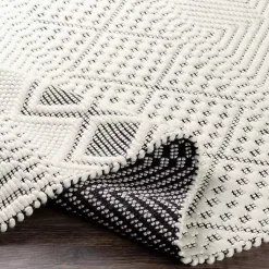 Kirklands Home White and Black Diamond Tassel Wool Area Rug, 8x10 Hot