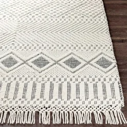 Kirklands Home White and Black Diamond Tassel Wool Area Rug, 8x10 Hot